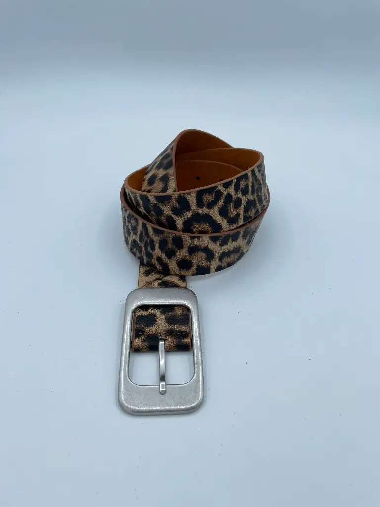 Ceinture léopard boucle rectangle métal plat