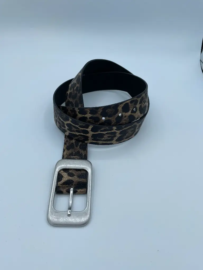 Ceinture léopard boucle rectangle métal plat