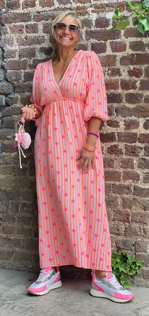 Robe Longue Gaufrée lignes coeurs