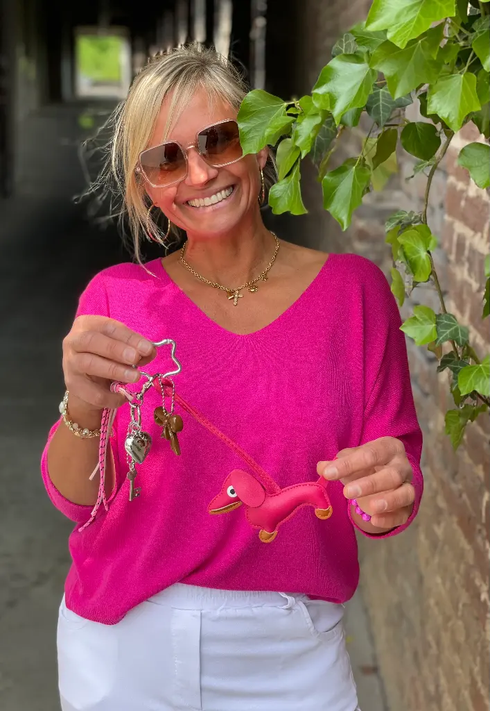 Porte clefs Teckel Coeur/Noeud