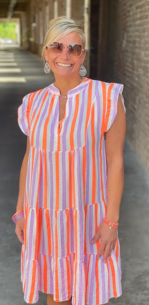 Robe Courte Gaze de Coton Lignes