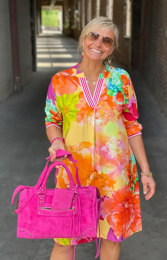 Robe Fleurs Col Ligné