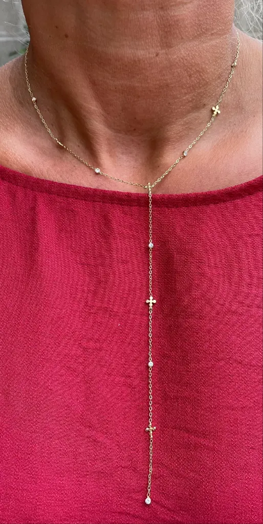 Collier chaîne pendant Croix/Strass K147