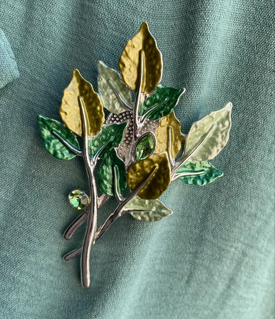Broche Aimant Feuilles Perles
