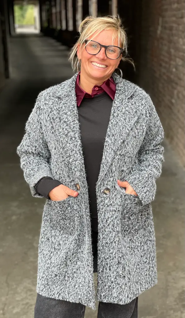 Manteau 3/4 Laine bouillie poches appliquées