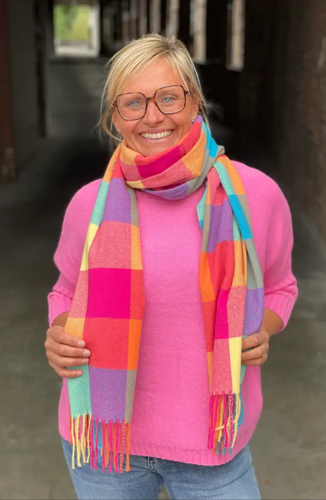 Echarpe franges grand damier (1717)