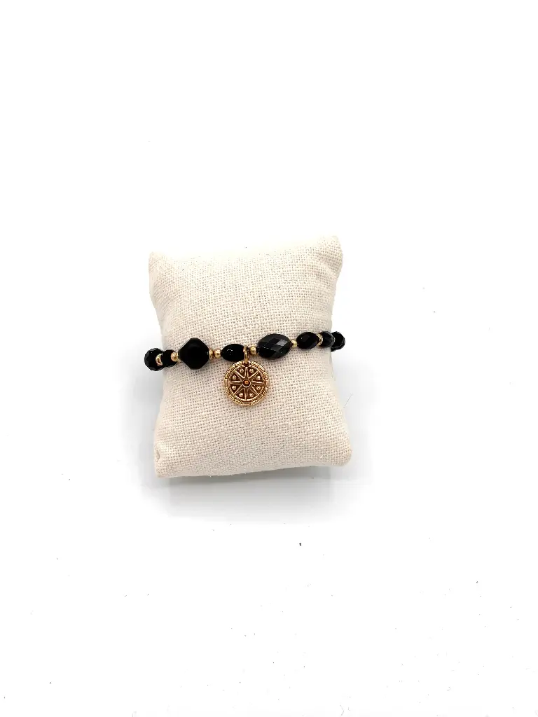 Bracelet boule brillante perle soleil pendante n°280 (Noir) 
