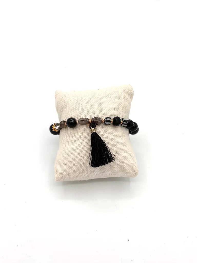Bracelet pampille boule/quartz n°288 (Noir)