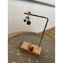 Boucles d'oreilles Cerises Feuilles verte n°101