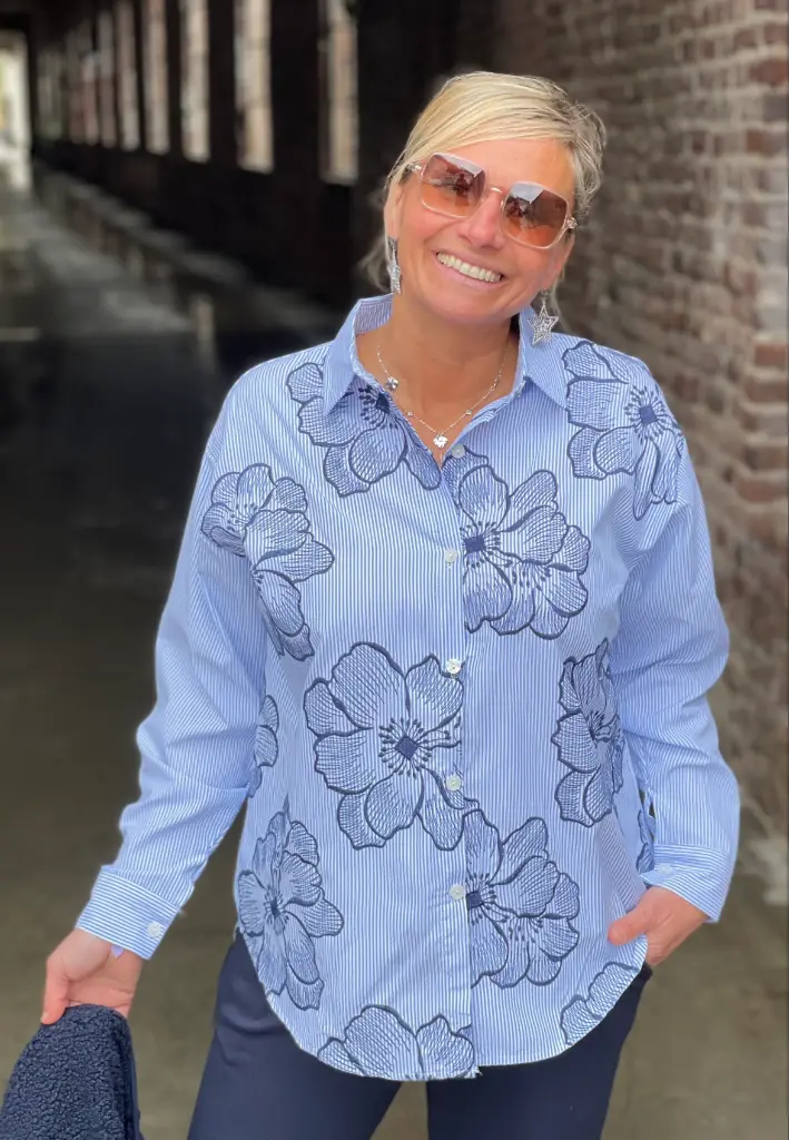 Chemisier ligné Grosses Fleurs