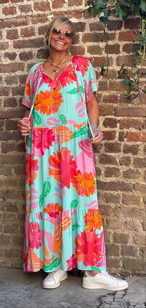 Robe longue Fleurs noeud col