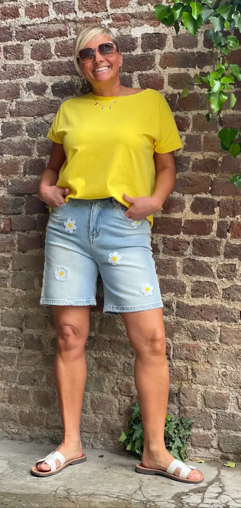 Bermuda jeans fleurs