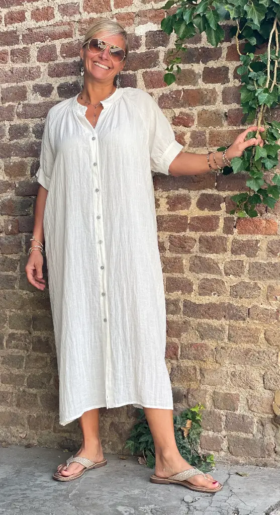 Longue robe chemise col mao