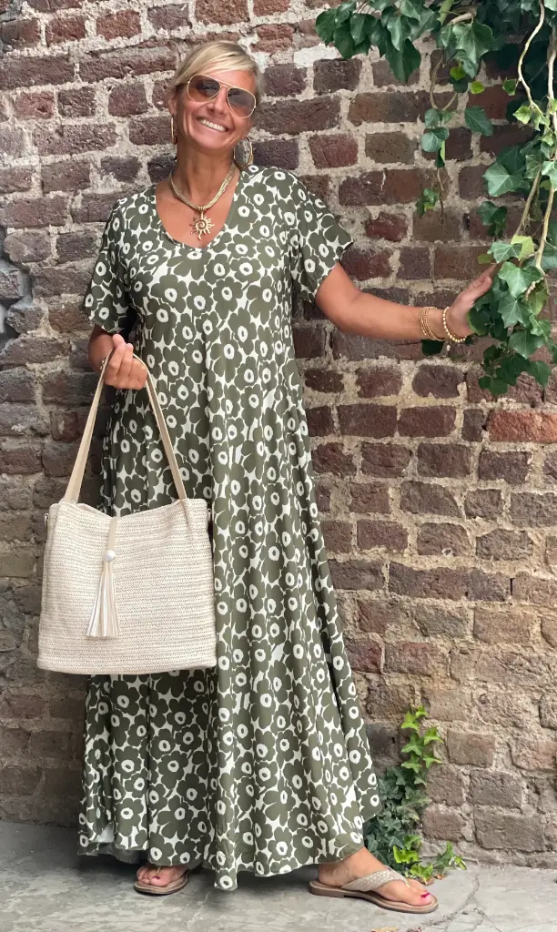 Robe longue manches courtes flowers/blanc 