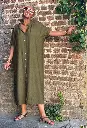 Longue robe chemise col mao