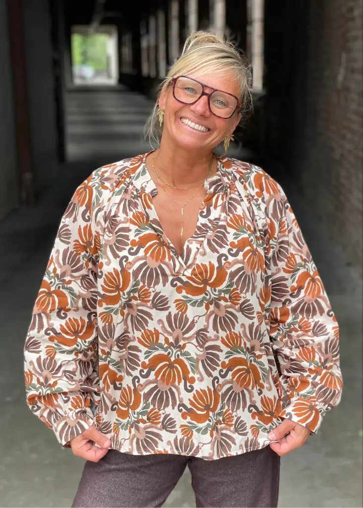Blouse col mao Fleurs