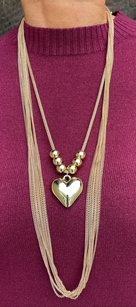 Collier fines chaînes coeur