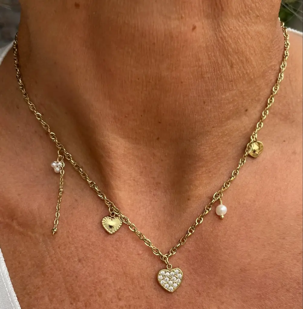 Collier breloques Coeurs Strass XL1161