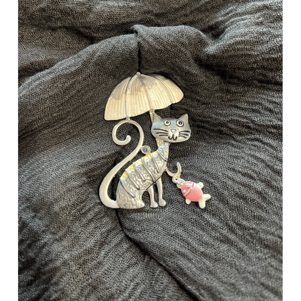 Broche aimant chat parapluie