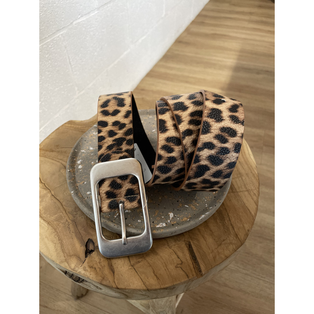 Ceinture léopard boucle rectangle métal plat