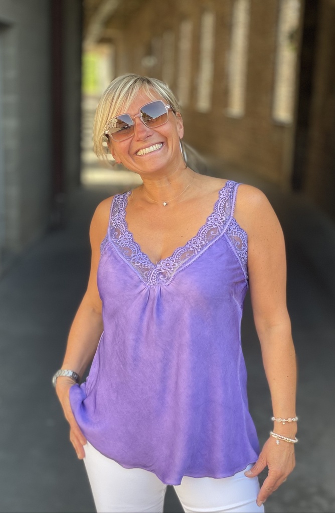 Top dentelle soie délavé