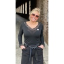 T-shirt V dentelle manches longues