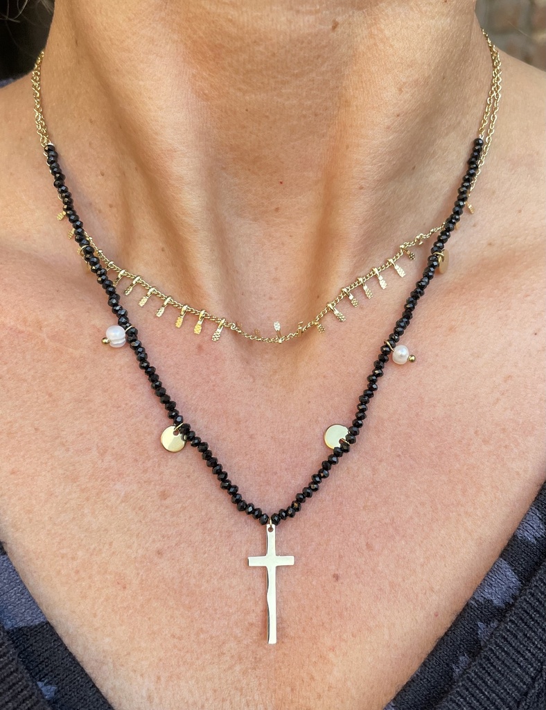 Collier 3 rangs croix D-056