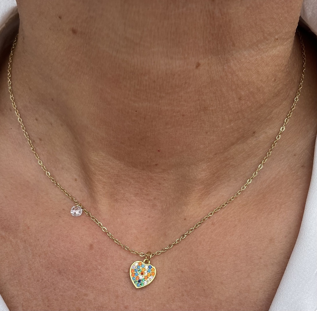 Collier coeur multicolore strass WF-K090