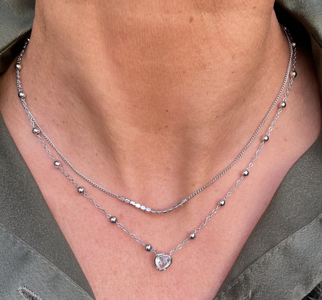 Collier fin double billes + coeur YL XL0180