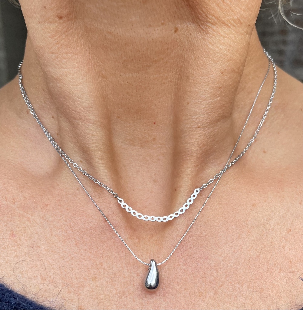 Collier fin double rangs goutte barre WFK037