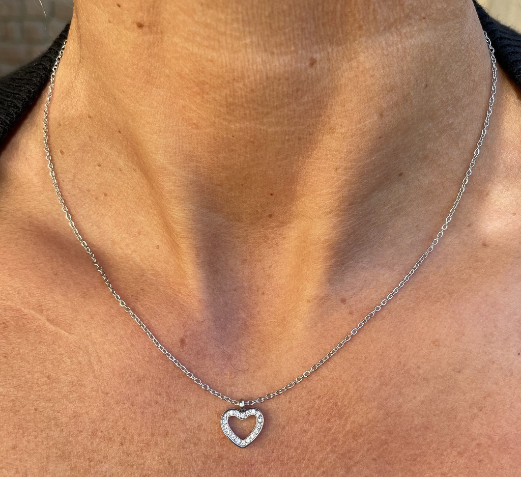 Collier chaîne coeur bord strass XL0317 YL