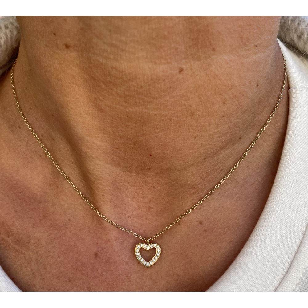 Collier chaîne coeur bord strass XL0317 YL