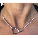 Collier chaîne perles double coeur HWFK056