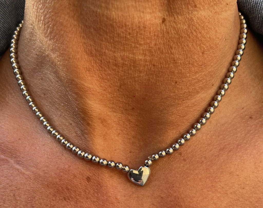 Collier fin billes coeur YL RX054