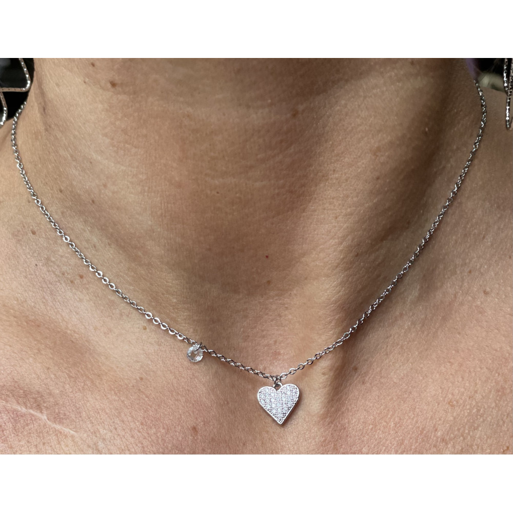 Collier fin coeur strass XL 0072