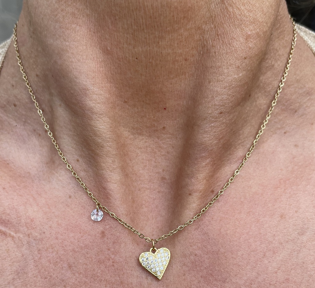 Collier fin coeur strass XL 0072