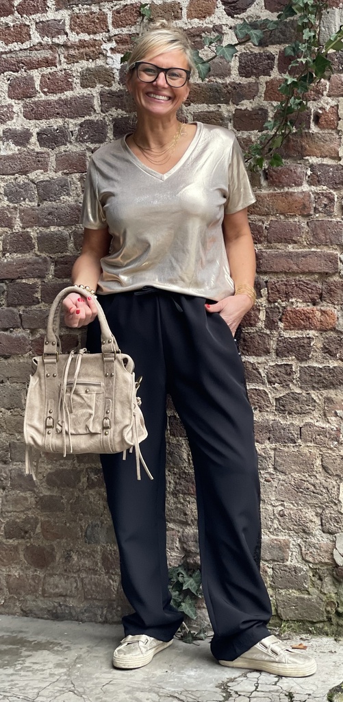 T-shirt V fluide brillant