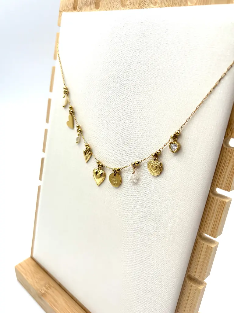 Collier chaine breloques coeurs K126