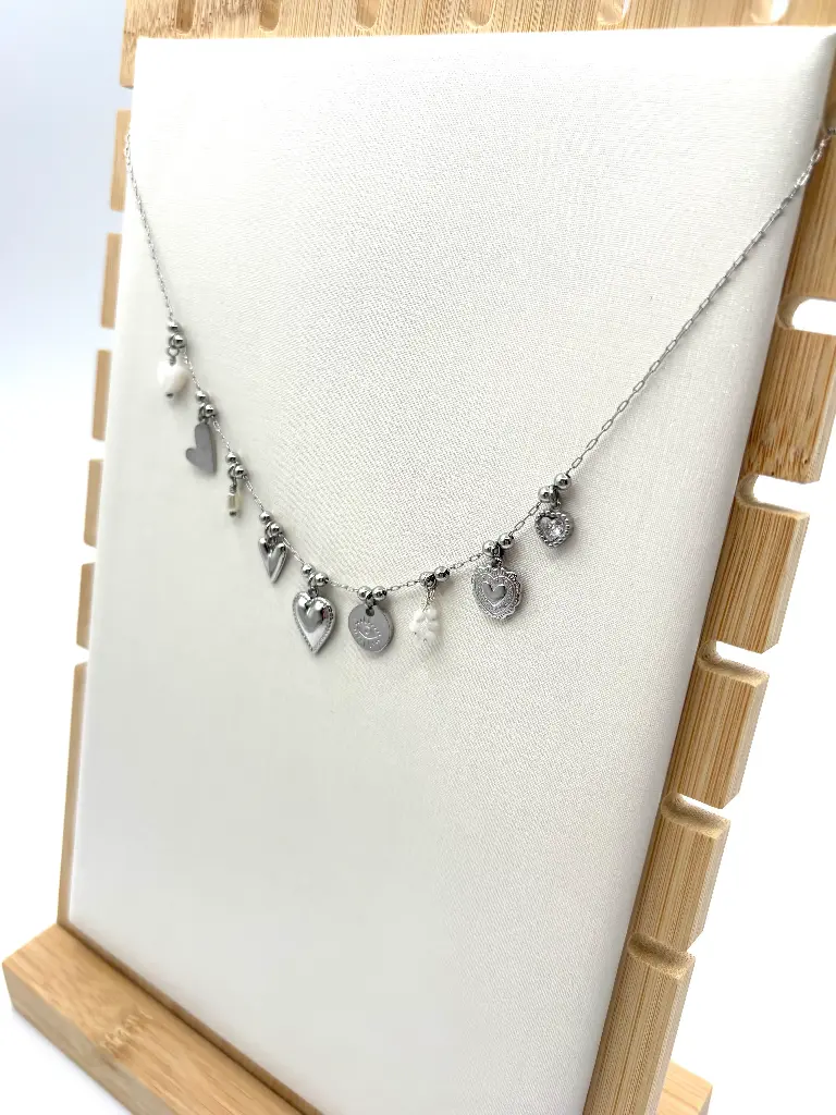 Collier chaine breloques coeurs K123