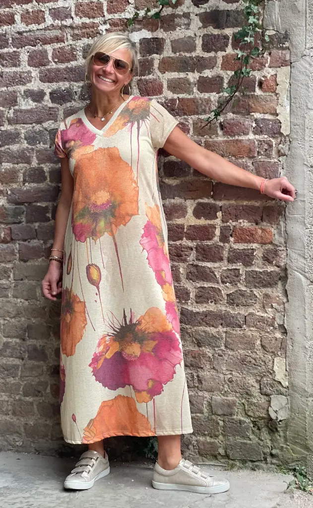 Robe V lurex Coquelicot