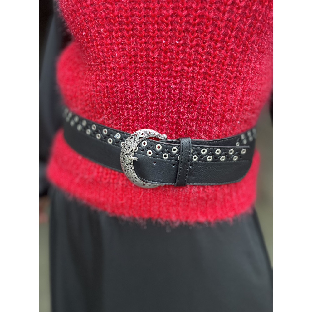 Ceinture large multis trous boucle argentée