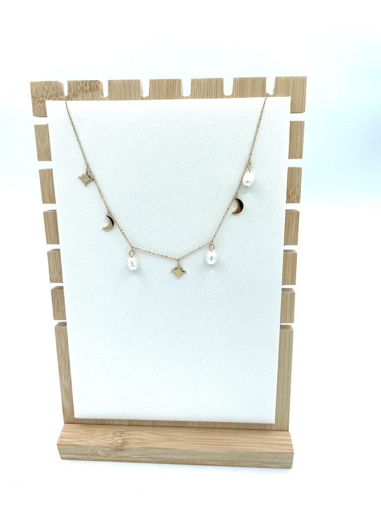 Collier chaîne pendant étoiles/lunes perles Y2201