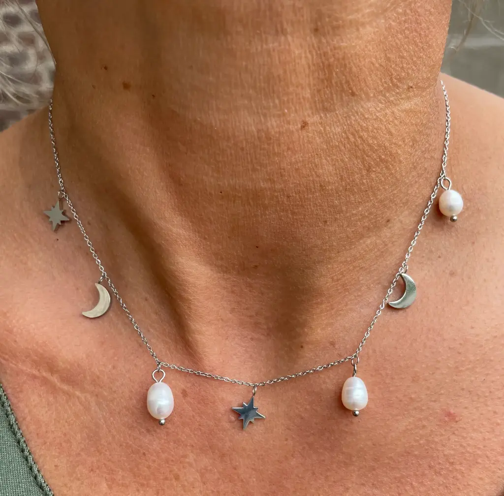 Collier chaîne pendant étoiles/lunes perles Y2201