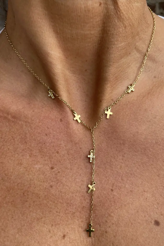 Collier chaîne pendant Croix strass K165