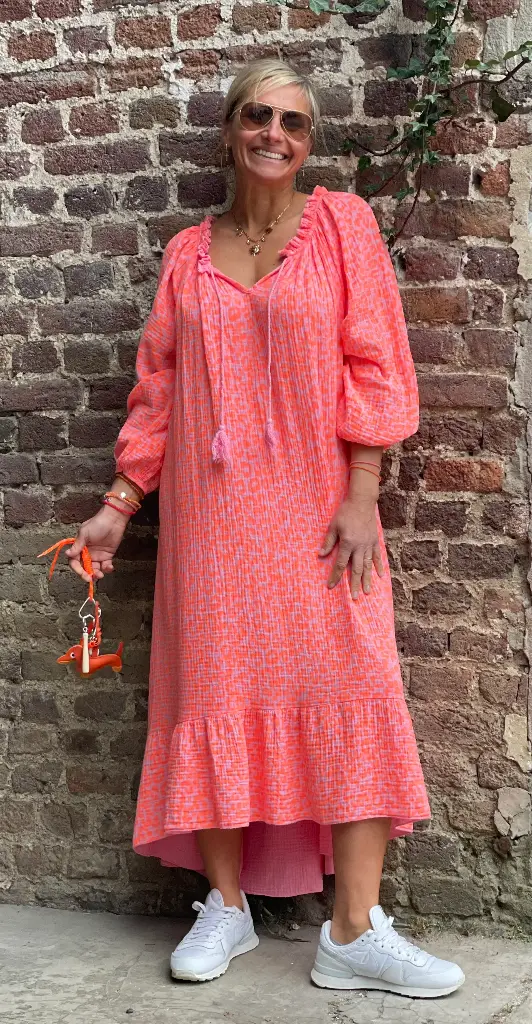 Robe longue Gaufrée Léo col Cordons