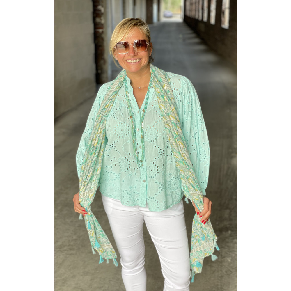 Foulard pivoines pompons AP