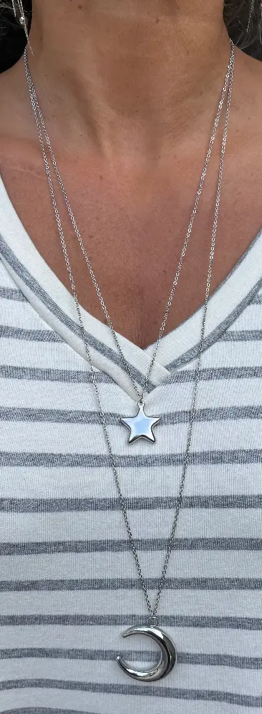 Collier double chaînes Lune/Etoile