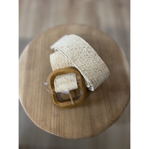 Ceinture raphia boucle carrée/bois