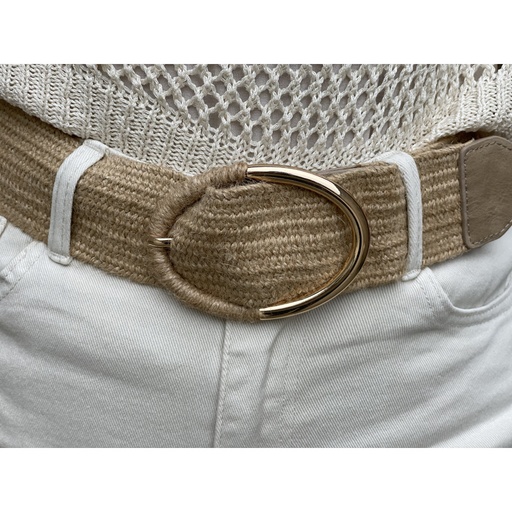 Ceinture raphia boucle ovale moitié métal