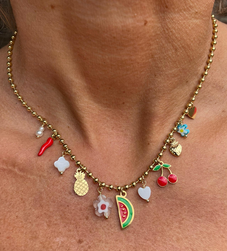 Collier chaîne breloques fruits colors K-114